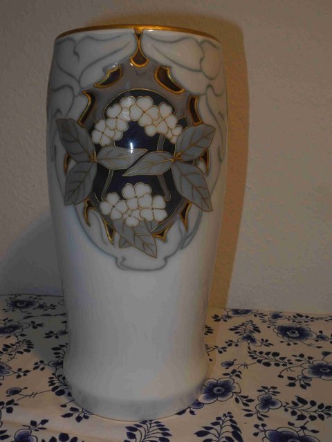 Art Nouveau Vase with blossoms leaves and gold